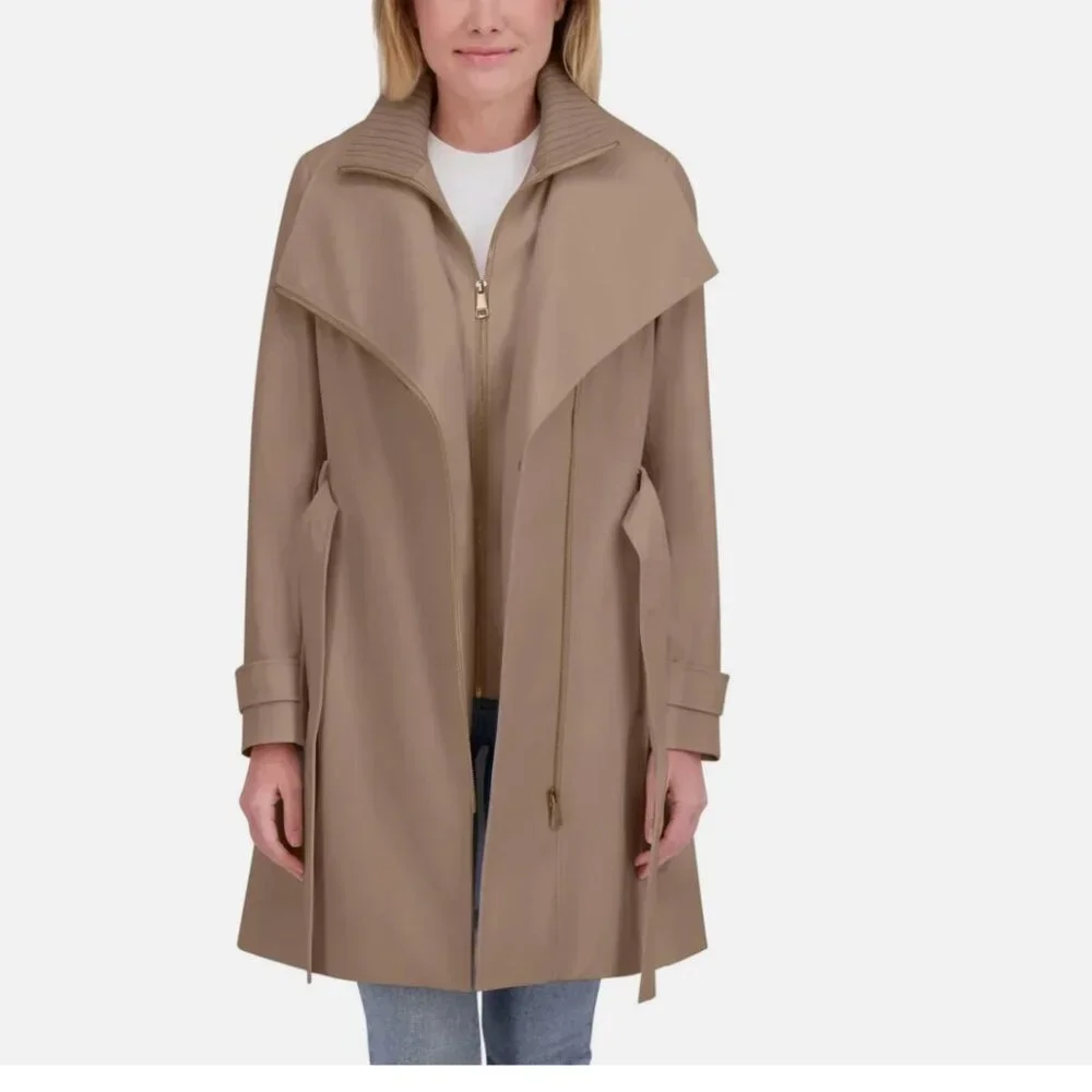 Halston Women's Belted Trench Coat  Brown - Picture 4 of 5